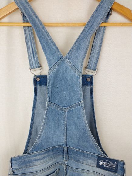 Vintage Superdry Blue Denim Pixie Dungarees Shorts Size XS - Picture 10 of 14